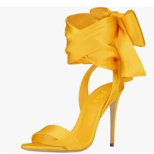 FSJ Yellow Satin Bow Sandals